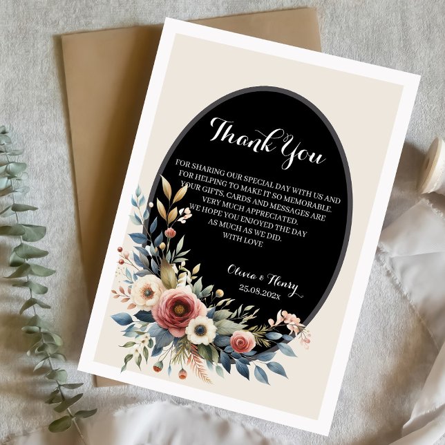 Elegant Classic Floral Rustic Wedding Thank You 4 Card (Creator Uploaded)