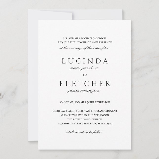 Elegant Classic Formal All In One Wedding Invitation (Front)