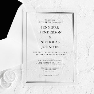 Elegant Classic Formal Black And White Wedding Acrylic Invitations