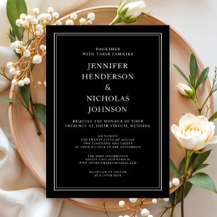 Elegant Classic Formal Black White Virtual Wedding Invitation