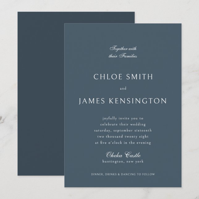 Elegant Classic Formal Dark Blue Wedding  Invitation (Front/Back)
