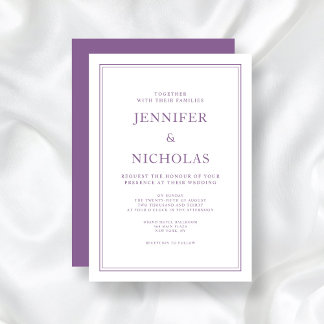 Elegant Classic Formal French Lilac Wedding Invitation