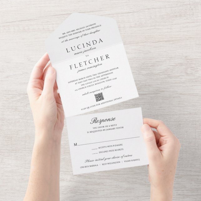 Elegant Classic Formal QR Code Wedding All In One Invitation (Tearaway)
