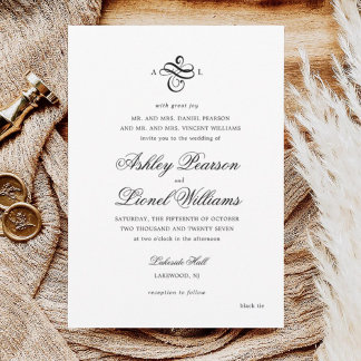 Elegant Classic Formal Script Monogram Wedding Invitation