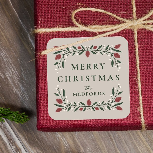 Elegant Classic Frame Personalized Christmas Square Sticker (Creator Uploaded)