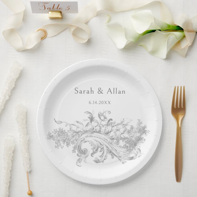 Elegant Classic French Rococo Floral Paper Plate (Wedding)