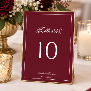 Elegant Classic Full Deep Burgundy Border Wedding Table Number