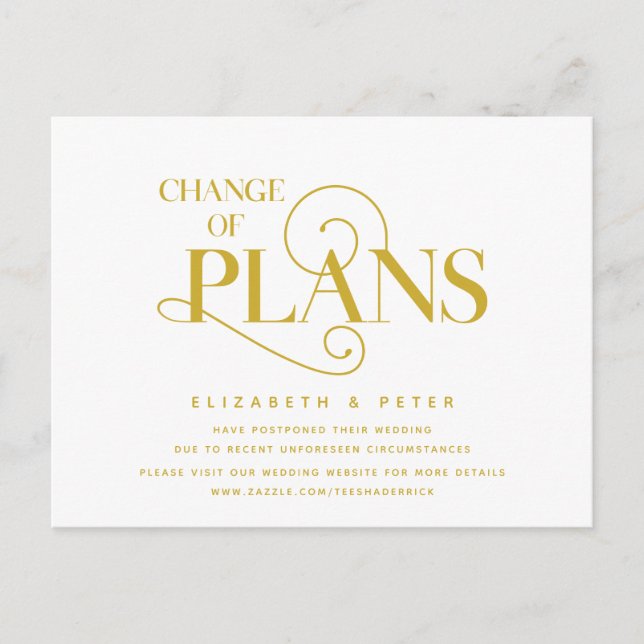 Elegant Classic Gold Change of plans, Postponement Postcard (Front)