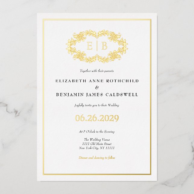 Elegant Classic Gold Crest Monogram Wedding (Front)