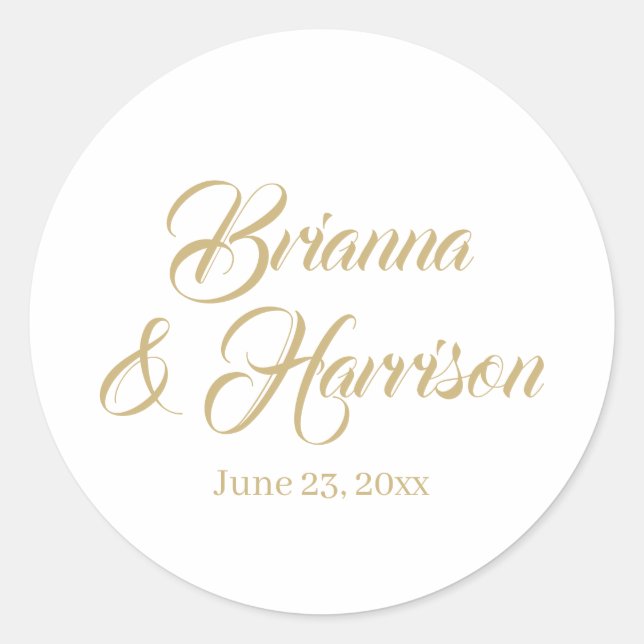 Elegant classic gold custom calligraphy wedding  round sticker (Front)