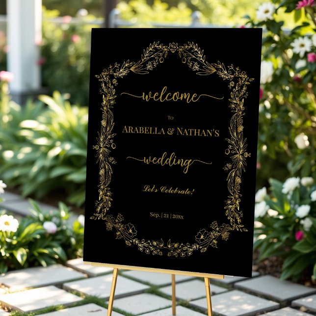 Elegant Classic Gold Floral Wedding Welcome Acrylic Sign (Creator Uploaded)