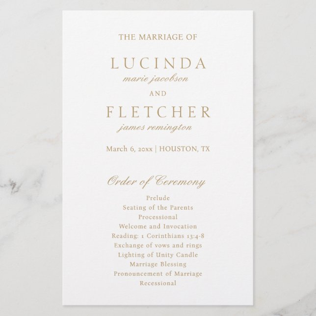 Elegant Classic Gold Formal Budget Wedding Program (Front)