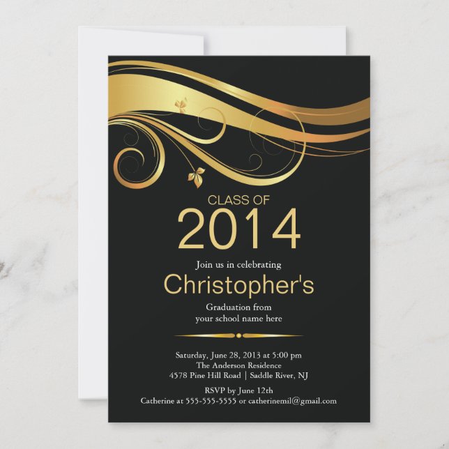 Elegant Classic Gold Graduation Party Invitation (Front)