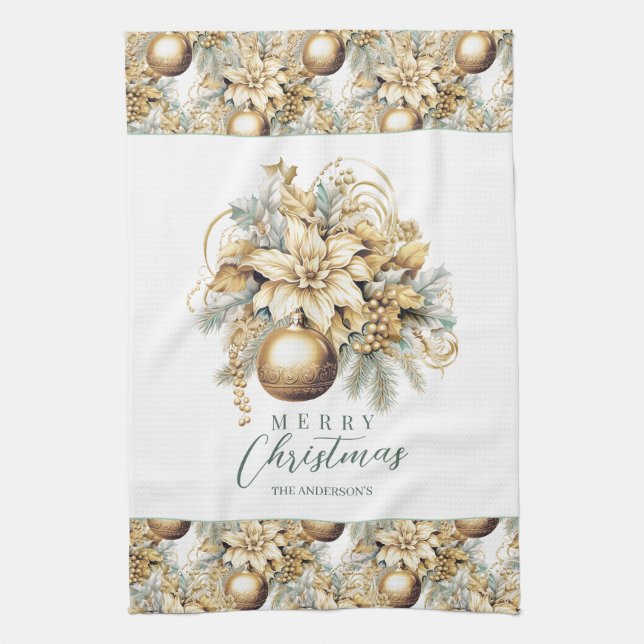 Elegant classic gold mint luxury Christmas bouquet Kitchen Towel (Vertical)