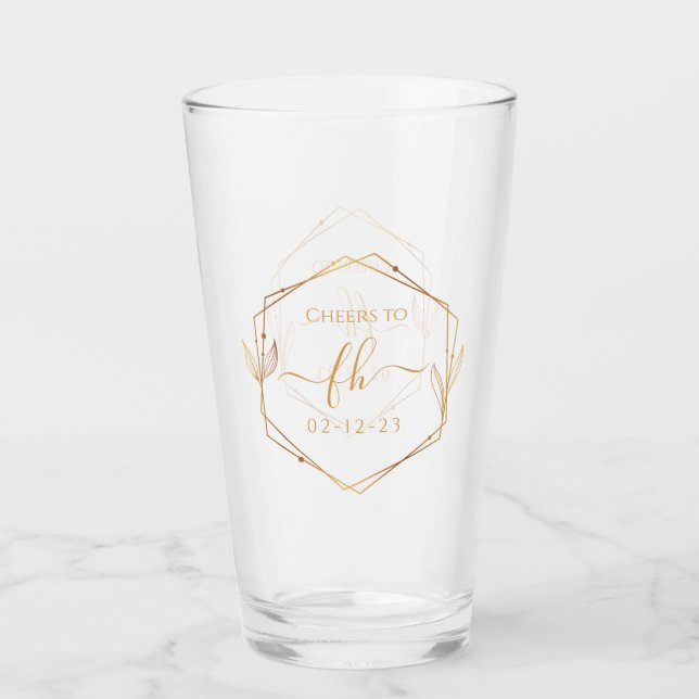 Elegant Classic Gold Monogrammed Initial Wedding Glass (Front)