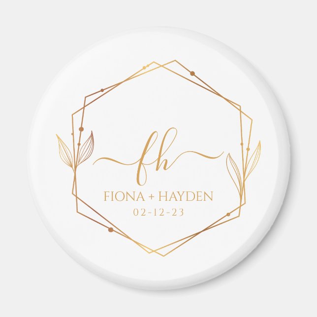 Elegant Classic Gold Monogrammed Initial Wedding Magnet (Front)