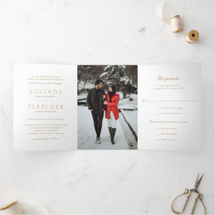 Elegant Classic Gold Photo Formal Wedding Tri-Fold Invitation