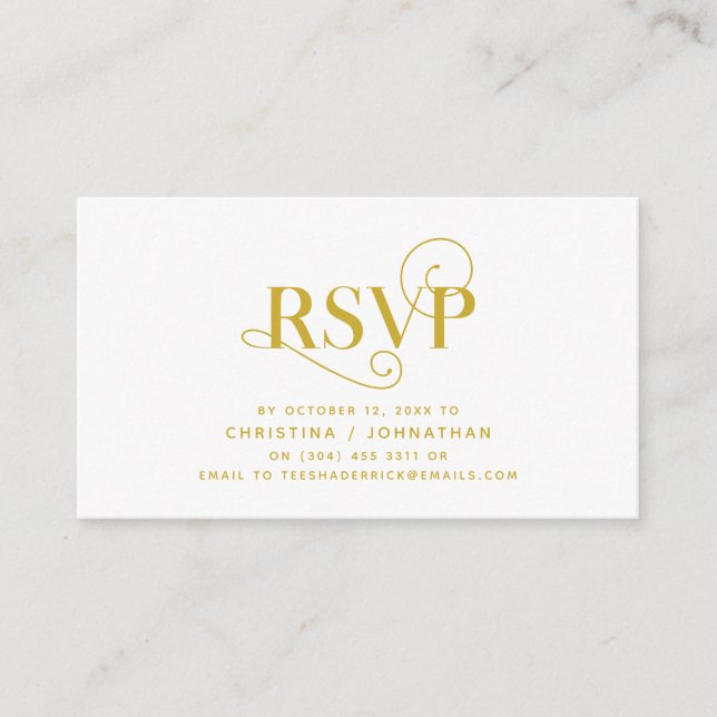 Elegant Classic, Gold Script, RSVP respond Enclosure Card (Front)