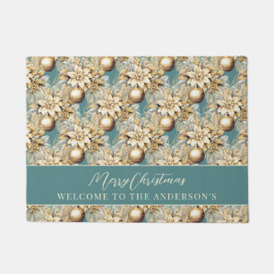 Elegant classic gold teal luxury Christmas bouquet Doormat