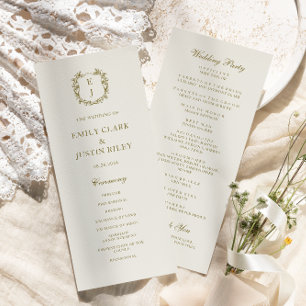 Elegant Classic Golden Crest Monogram Wedding Program