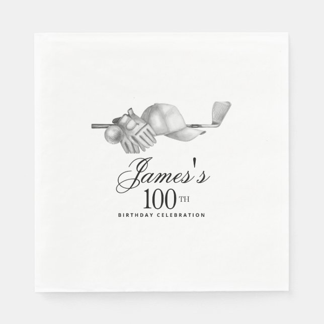 Elegant Classic Golf 100th Birthday Party Custom Napkin (Front)