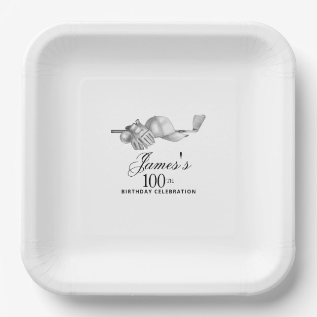 Elegant Classic Golf 100th Birthday Party Custom Paper Plate (Front)