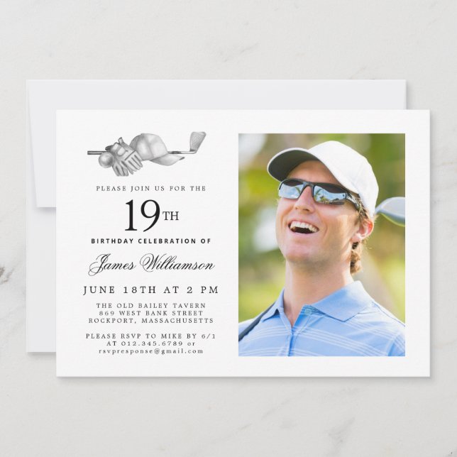 Elegant Classic Golf 19th Birthday Party Photo Invitation (Front)