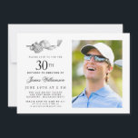 Elegant Classic Golf 30th Birthday Party Photo Invitation<br><div class="desc">Elegant black and white birthday invitation for a golfer. The top of the invitation is decorated with golf accessories - a golf club, golf ball, hat and gloves. The watercolor design creates a traditional and classic aesthetic. Perfect for a birthday bash at the club or a backyard BBQ. All of...</div>