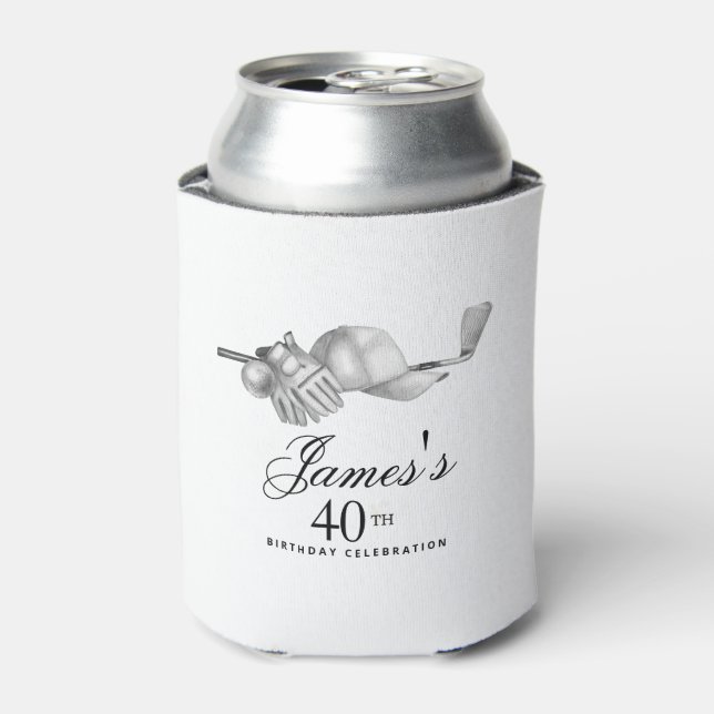 Elegant Classic Golf 40th Birthday Party Custom Can Cooler (Can Front)