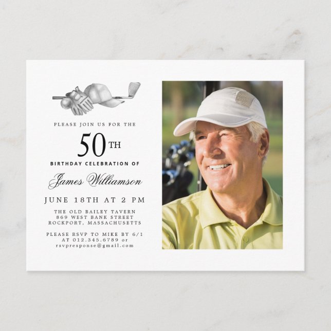 Elegant Classic Golf 50th Birthday Party Photo Invitation Postcard (Front)