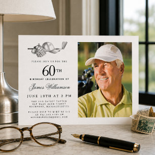Elegant Classic Golf 60th Birthday Party Photo Invitation