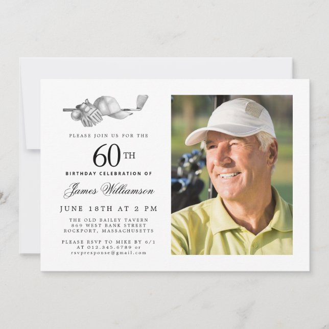 Elegant Classic Golf 60th Birthday Party Photo Invitation (Front)