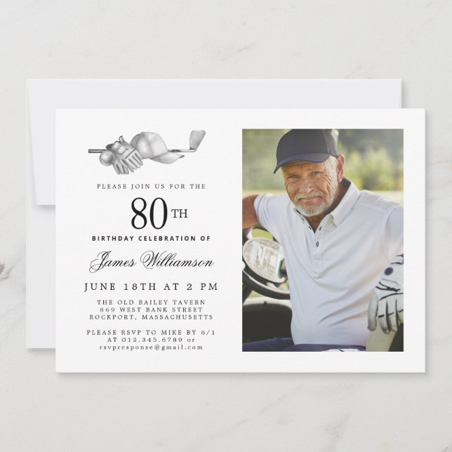 Elegant Classic Golf 80th Birthday Party Photo Invitation (Front)