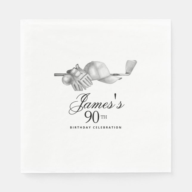 Elegant Classic Golf 90th Birthday Party Custom Napkin (Front)
