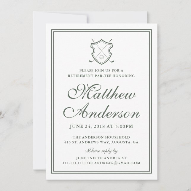 Elegant Classic Golf Retirement Party Invitation (Front)