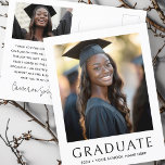 Elegant classic graduation year photo graduate postcard<br><div class="desc">Graduation thank you postcard featuring your photo and the text "graduate" in an elegant fornt with your year and school name below. Additional photo and custom thank you message on the back. Black text on white background.</div>