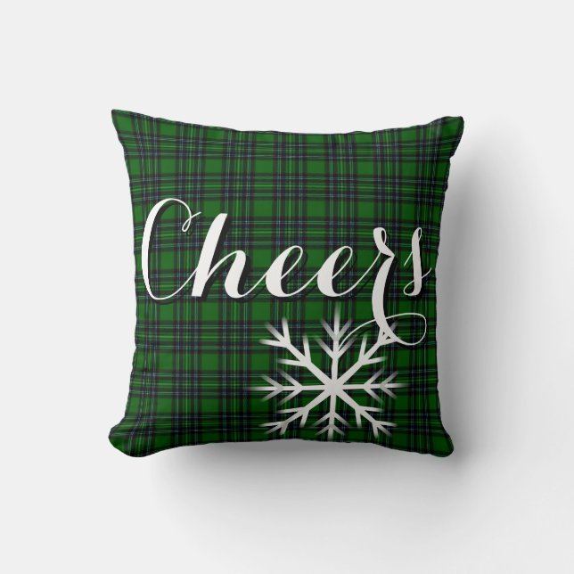 Elegant classic Green Black Plaid snowflake Throw Pillow (Front)