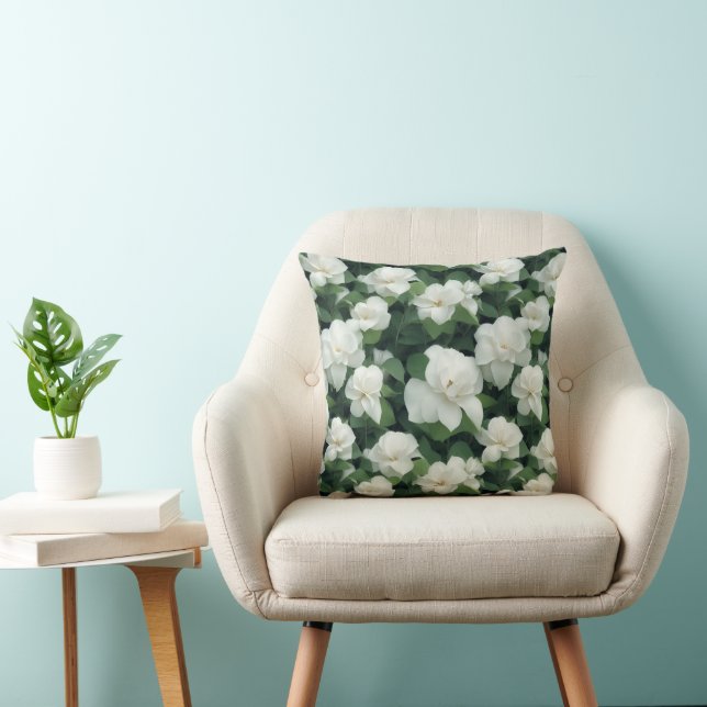 Elegant classic green botanical white floral throw pillow (Chair)