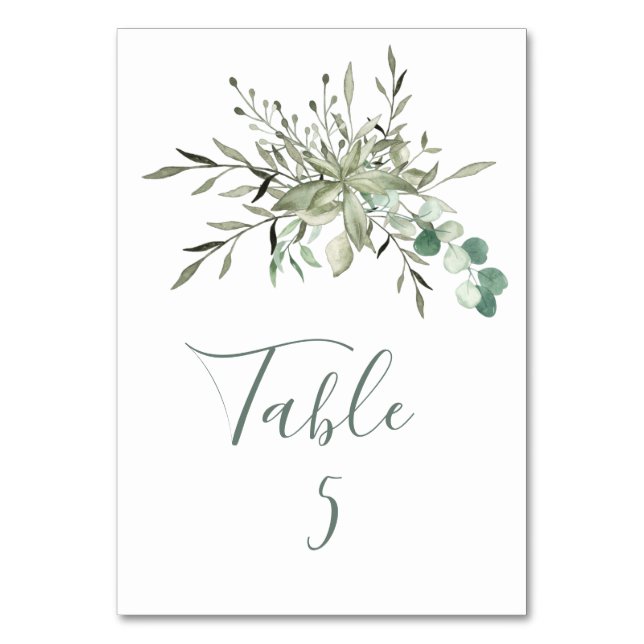 Elegant Classic Green Eucalyptus Wedding Table Number (Front)