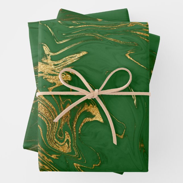 Elegant classic green & gold marble look   wrapping paper sheet (In situ)