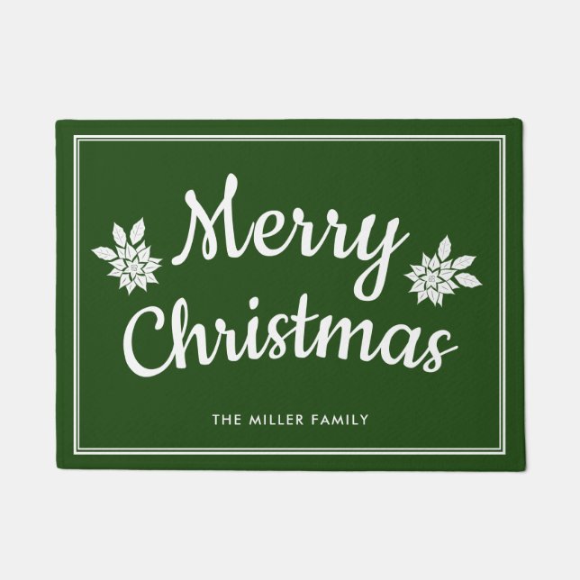 Elegant Classic Green & White Merry Christmas Doormat (Front)