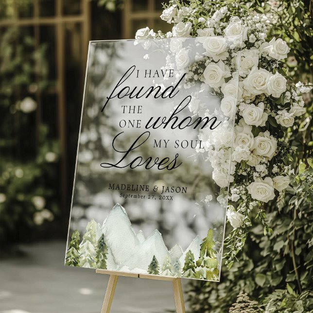 Elegant Classic Greenery Forest Mountains Wedding Acrylic Sign (Creator Uploaded)