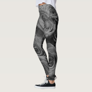 Elegant classic Grey roses grey floral photo Leggings