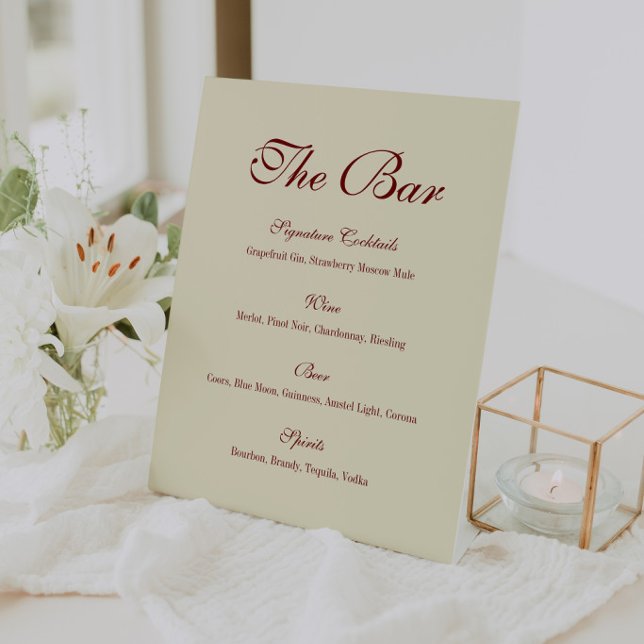Elegant Classic Ivory Script "The Bar" Wedding Pedestal Sign (Creator Uploaded)