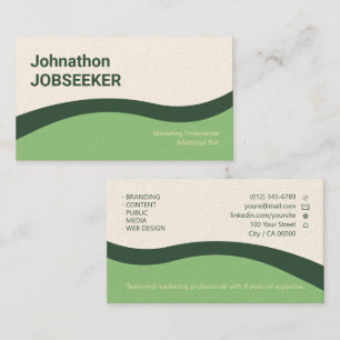 Elegant Classic Job Seeker Minimal Clean Green Business Card