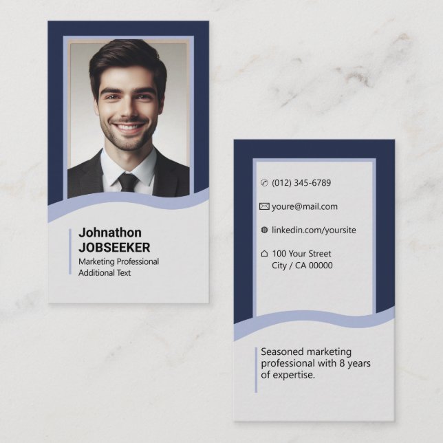 Elegant Classic Job Seeker Minimal Plain Blue Business Card (Front/Back)