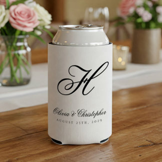 Elegant Classic Last Name Initial Wedding Can Cooler