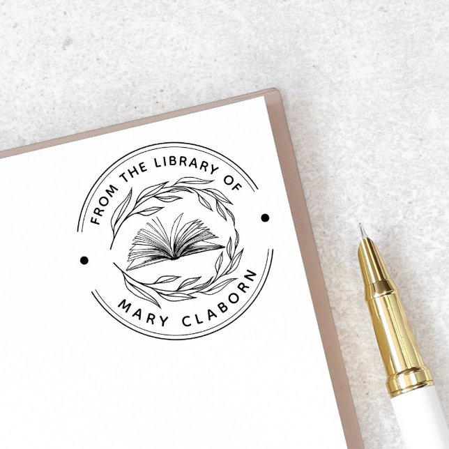 Elegant Classic Leaves Book From The Library Of Self-inking Stamp (Creator Uploaded)