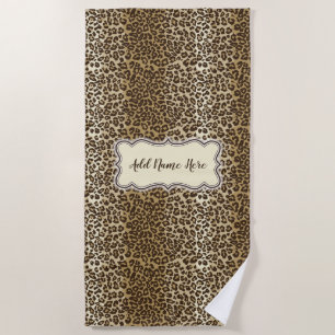 Elegant Classic Leopard Pattern Custom Name Beach Towel
