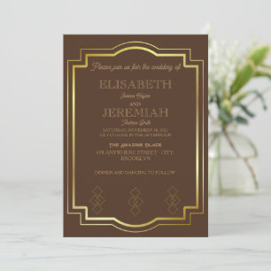 elegant Classic luxurious brown gold wedding Invitation